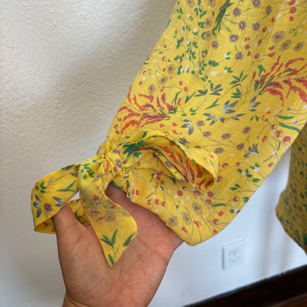 Yellow Floral Off The Shoulder 3/4 Sleeve Blouse - Picture 5 of 5